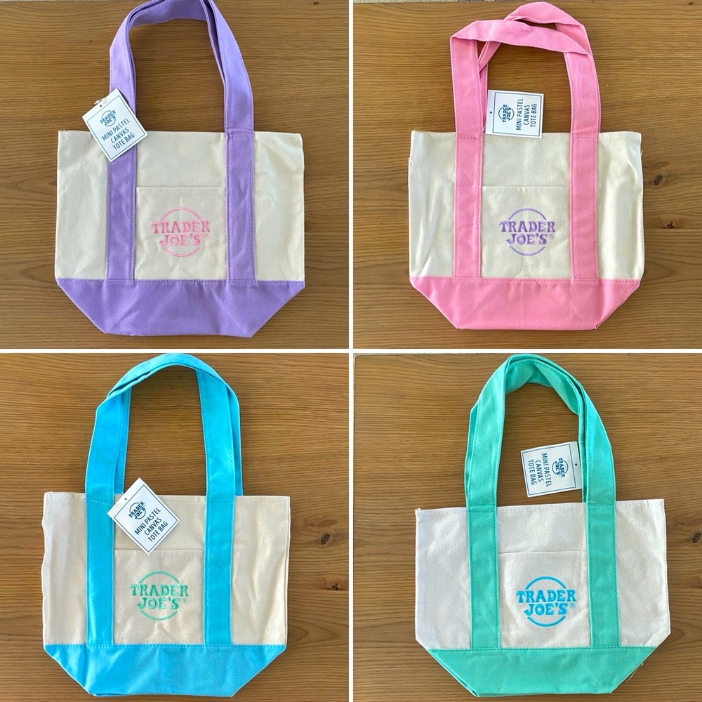 Trader Joe's Mini Pastel Canvas Tote Bags - Set of 4